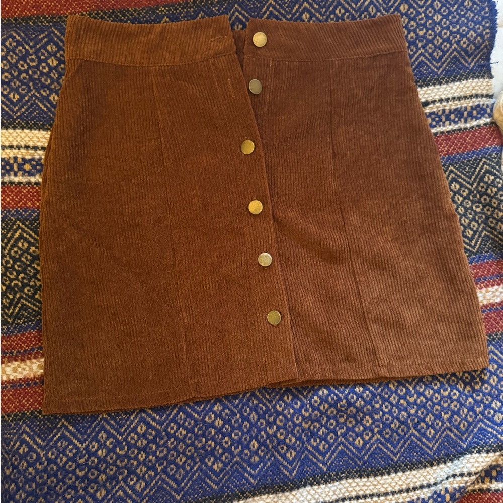 Brown Corduroy Button-Front Skirt